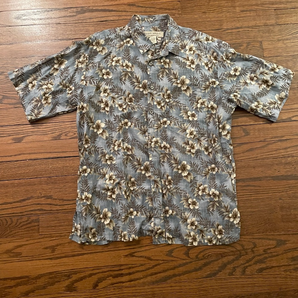Island Republic Blue Hawaiian Floral Shirt Medium
